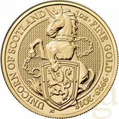 Золотая монета Великобритании 100 фунтов "Единорог" 2018 год 1 OZ