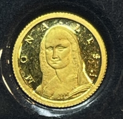 Золотая монета 10 франков "Мона Лиза" 2006г., 0,50г., ПРУФ