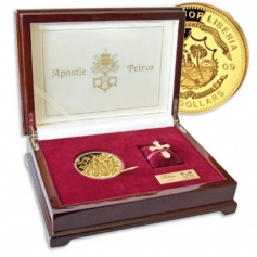 Золотая монета 250 долларов "Апостол Петр" 2009 года, Либерия, Au9999, 155.5 г